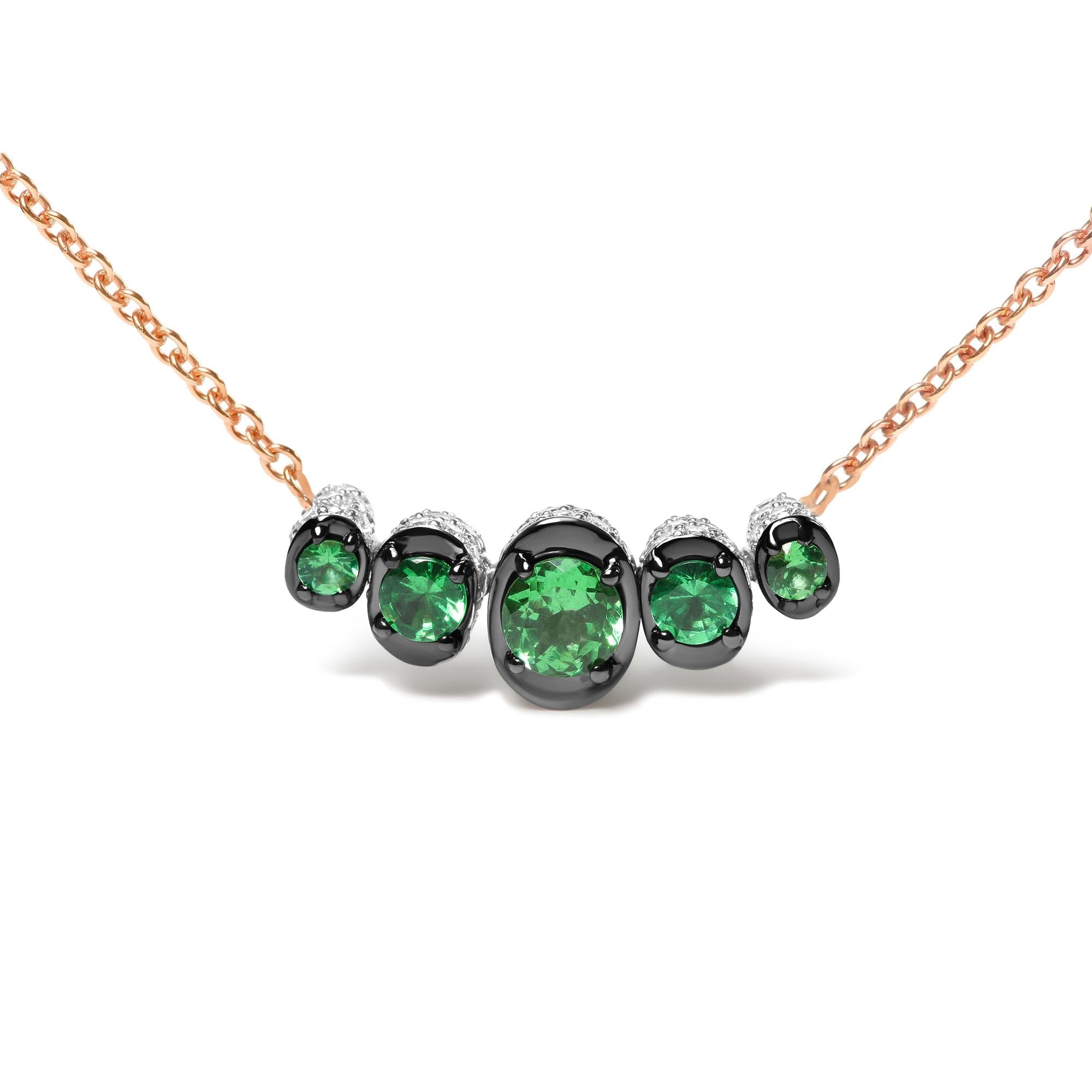 18K Rose Gold 3/4 Cttw Pave Diamonds and Graduated Green Tsavorite Gemstone Curved Bar Choker Necklace (G-H Color, SI1-SI2 Clarity) - Adjustable up to 14" - 16.5"