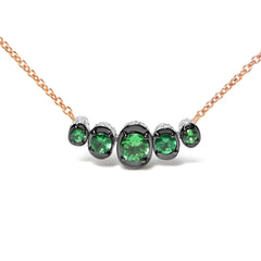 18K Rose Gold 3/4 Cttw Pave Diamonds and Graduated Green Tsavorite Gemstone Curved Bar Choker Necklace (G-H Color, SI1-SI2 Clarity) - Adjustable up to 14" - 16.5"
