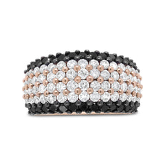 18K Rose Gold 2 1/5 Cttw Black and White Diamond 6 Row Band Ring (F-G and Black Color, VS1-VS2 Clarity)