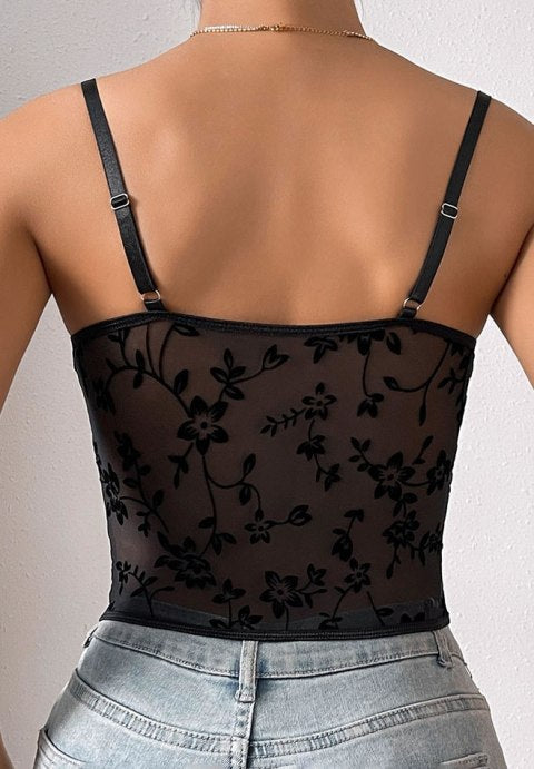 Stunning Black Floral Mesh Bustier