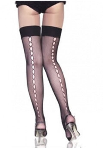 Lycra Crochet Fishnet Thigh Highs With Keyhole Backseam