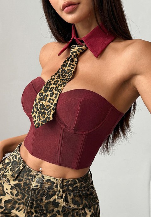 Vibrant Burgundy Corset with Leopard Tie