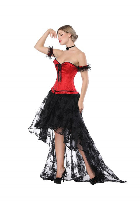 Sexy Red Sweetheart Overbust Corset And High Low Skirt