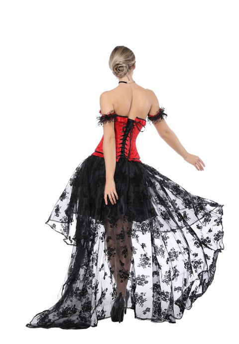 Sexy Red Sweetheart Overbust Corset And High Low Skirt