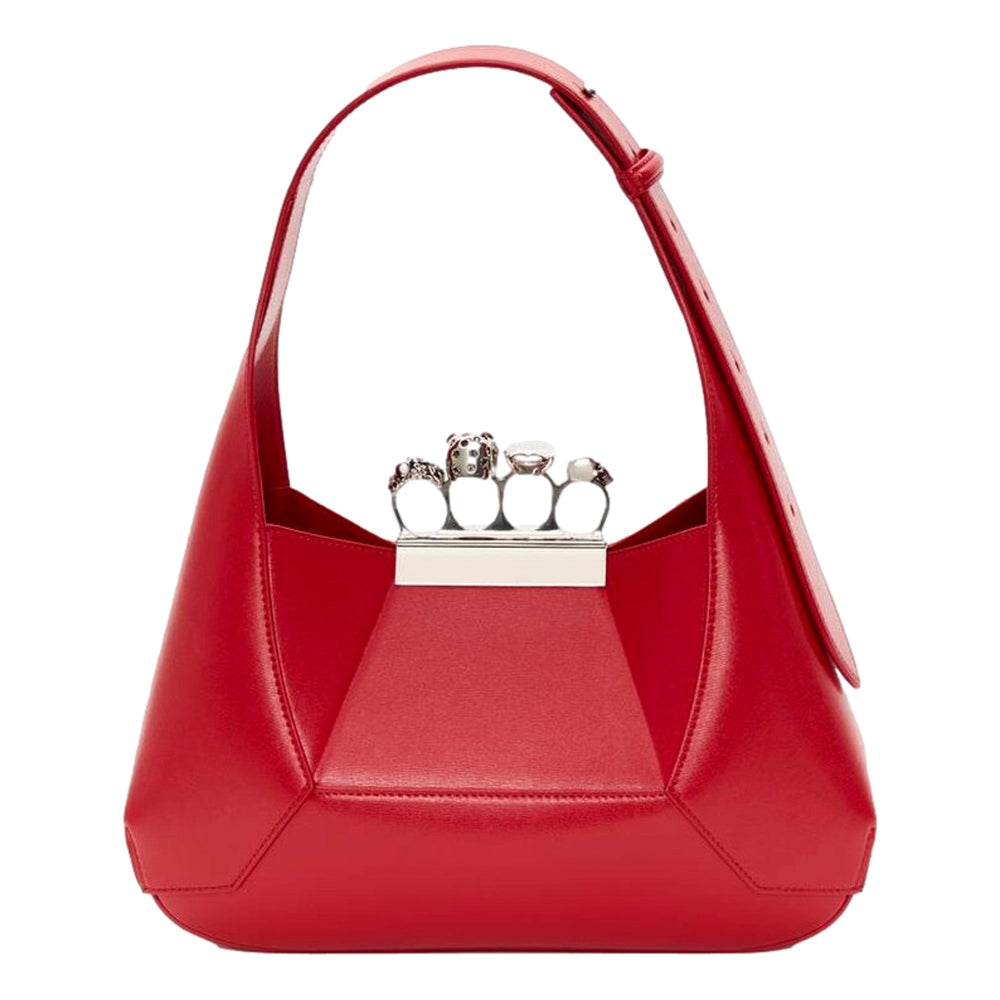 Alexander McQueen The Jewelled Hobo Bag in Red Leather with Silver Knuckle