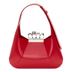 Alexander McQueen The Jewelled Hobo Bag in Red Leather with Silver Knuckle