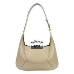 Alexander McQueen The Jewelled Leather Shoulder Bag Beige Skull Ring Handle