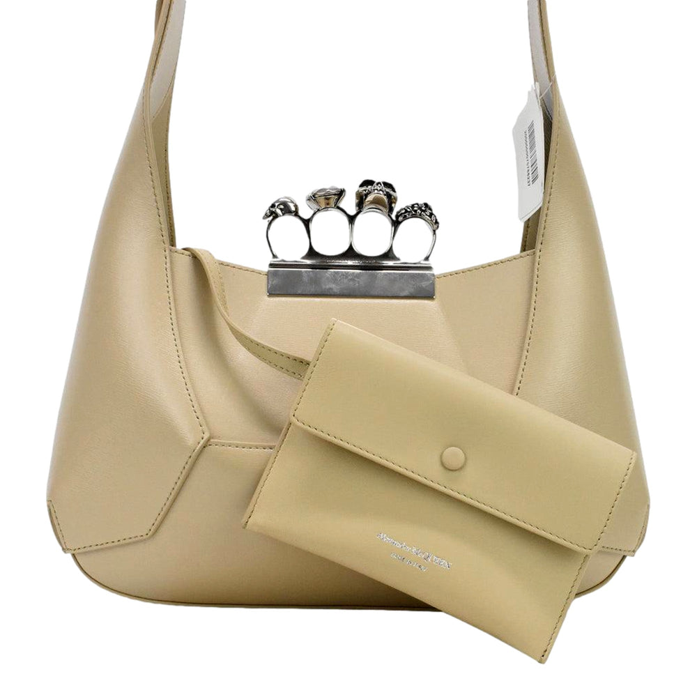 Alexander McQueen The Jewelled Leather Shoulder Bag Beige Skull Ring Handle
