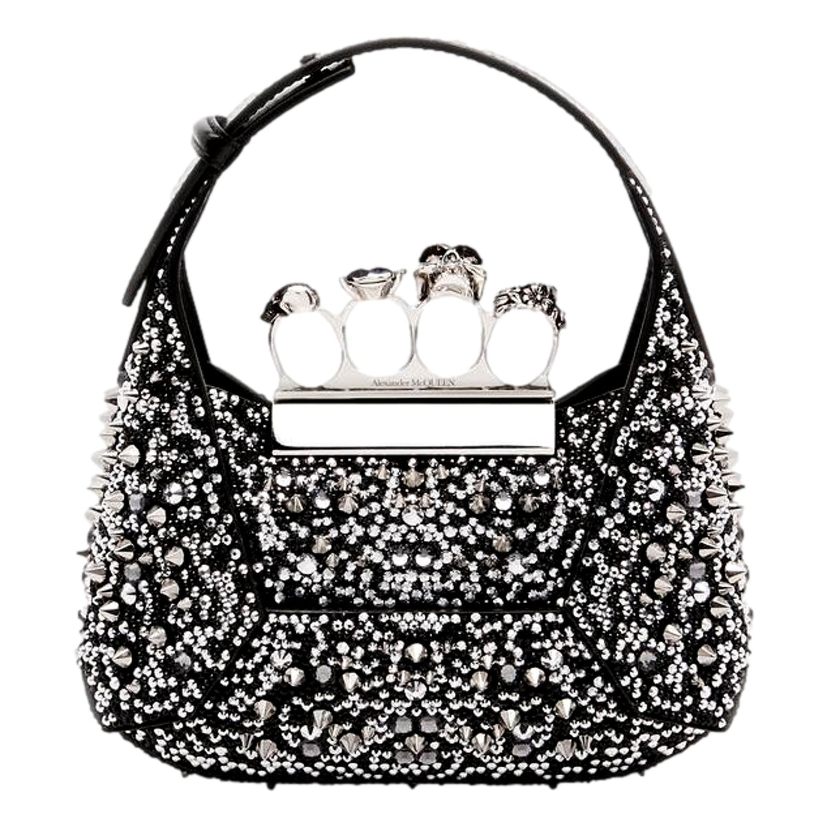 Alexander McQueen Crystal Jewelled Hobo Bag Black Skull Knuckle Handle
