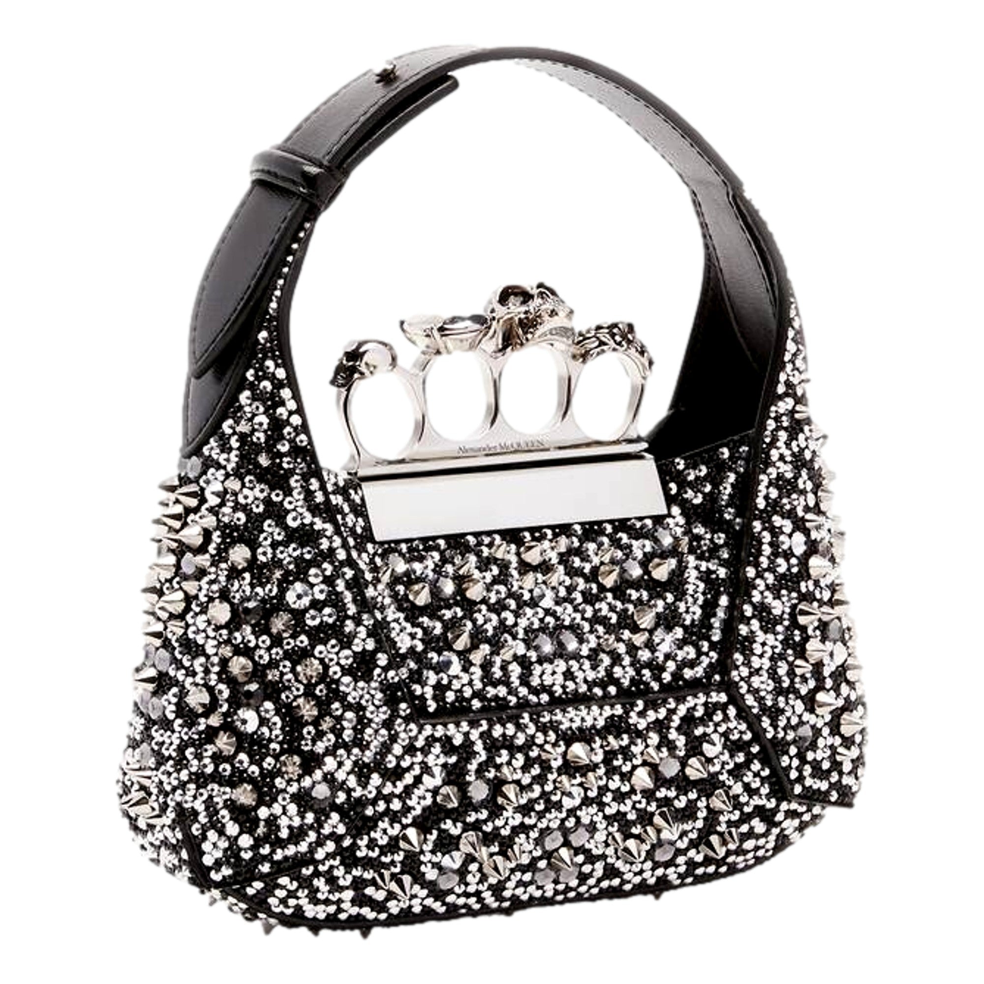 Alexander McQueen Crystal Jewelled Hobo Bag Black Skull Knuckle Handle