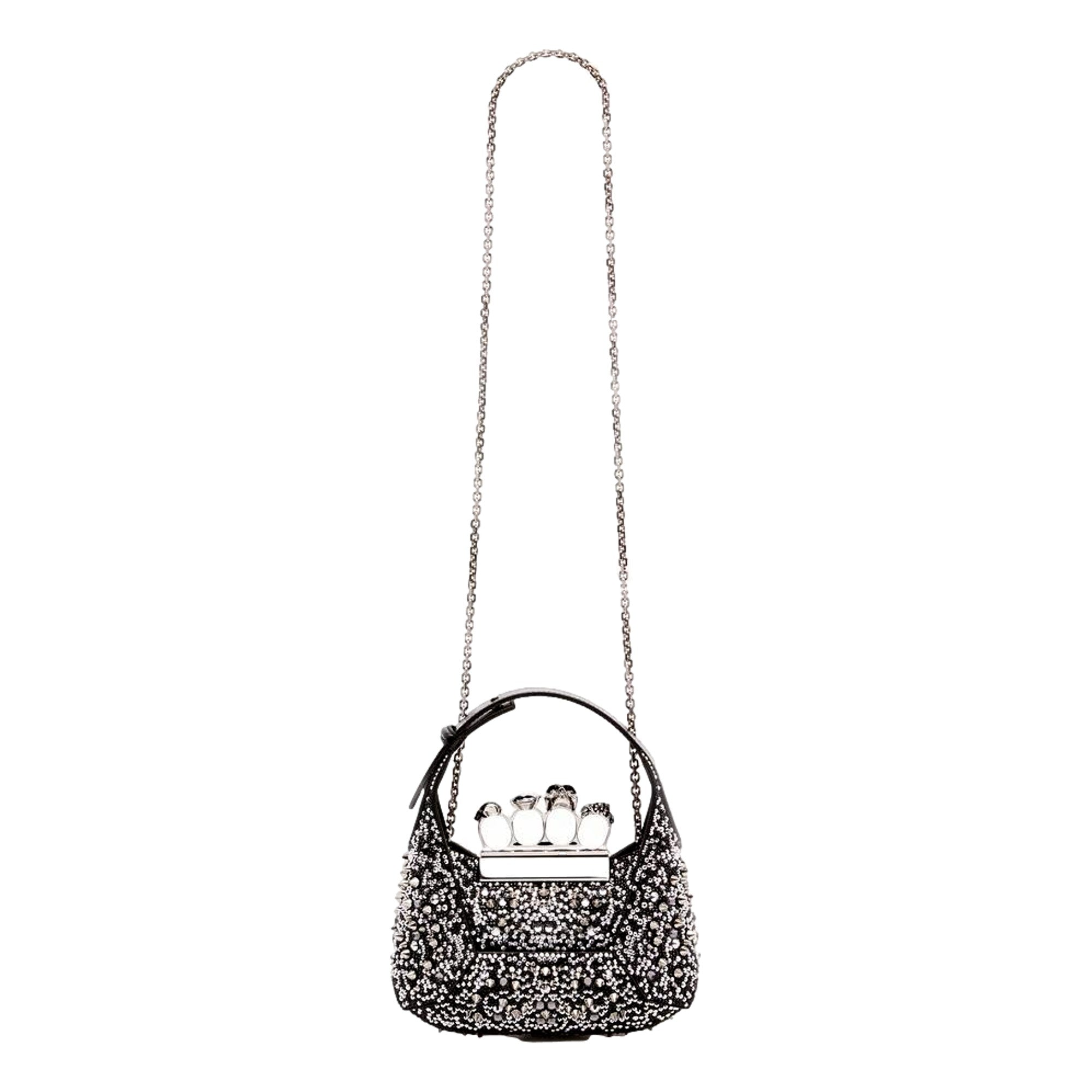 Alexander McQueen Crystal Jewelled Hobo Bag Black Skull Knuckle Handle