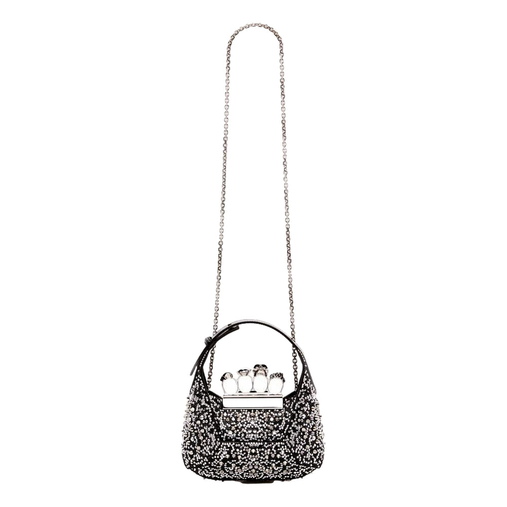 Alexander McQueen Crystal Jewelled Hobo Bag Black Skull Knuckle Handle