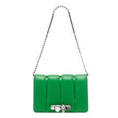 Alexander McQueen The Slash Skull Ring Clutch Bright Green Smooth Leather Silver Hardware
