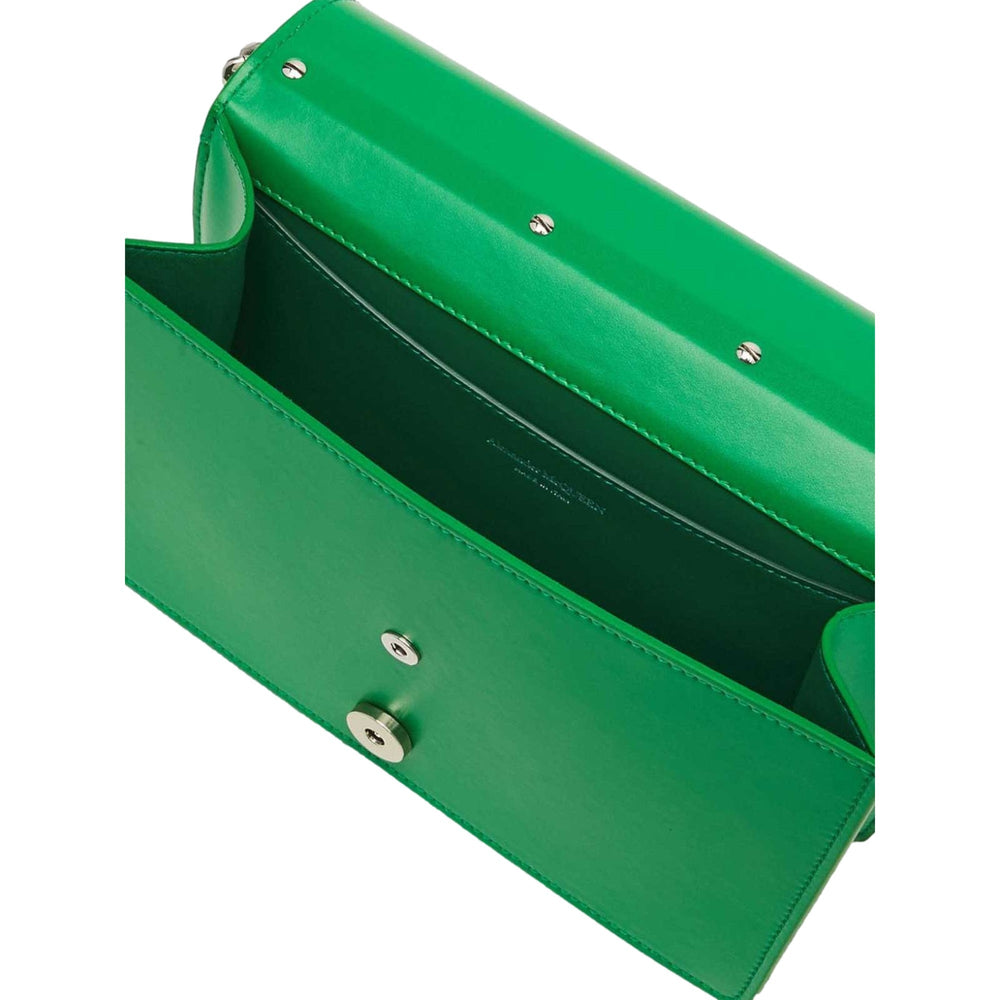 Alexander McQueen The Slash Skull Ring Clutch Bright Green Smooth Leather Silver Hardware