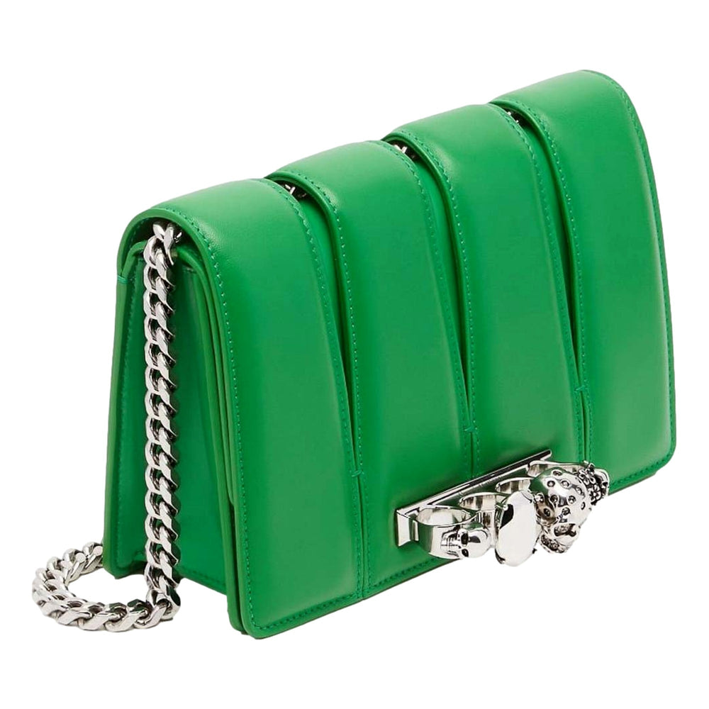Alexander McQueen The Slash Skull Ring Clutch Bright Green Smooth Leather Silver Hardware
