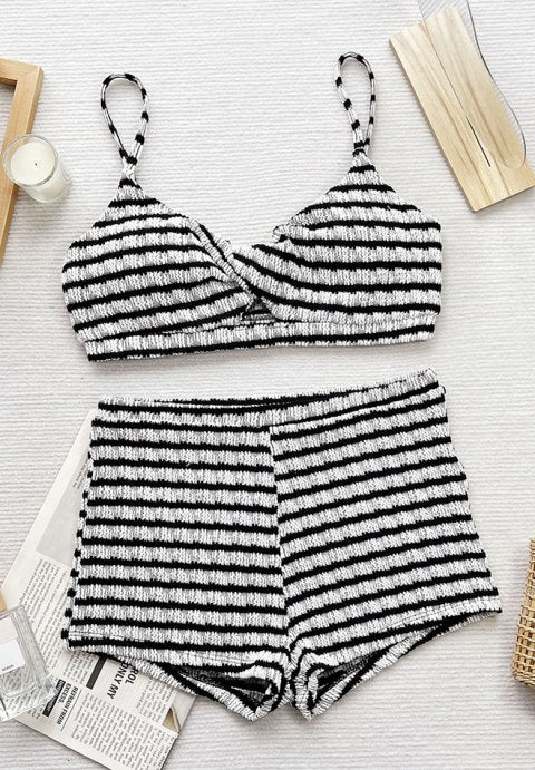 Bold Striped Bikini Set with Twist Front Top