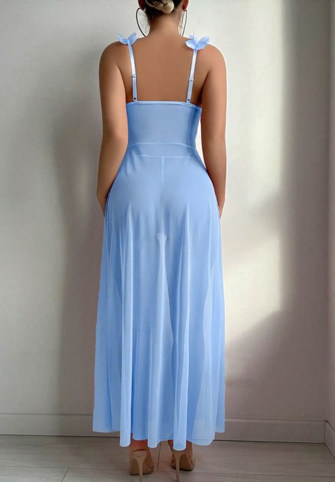 Charming Blue Lace Lingerie with Flowy Robe