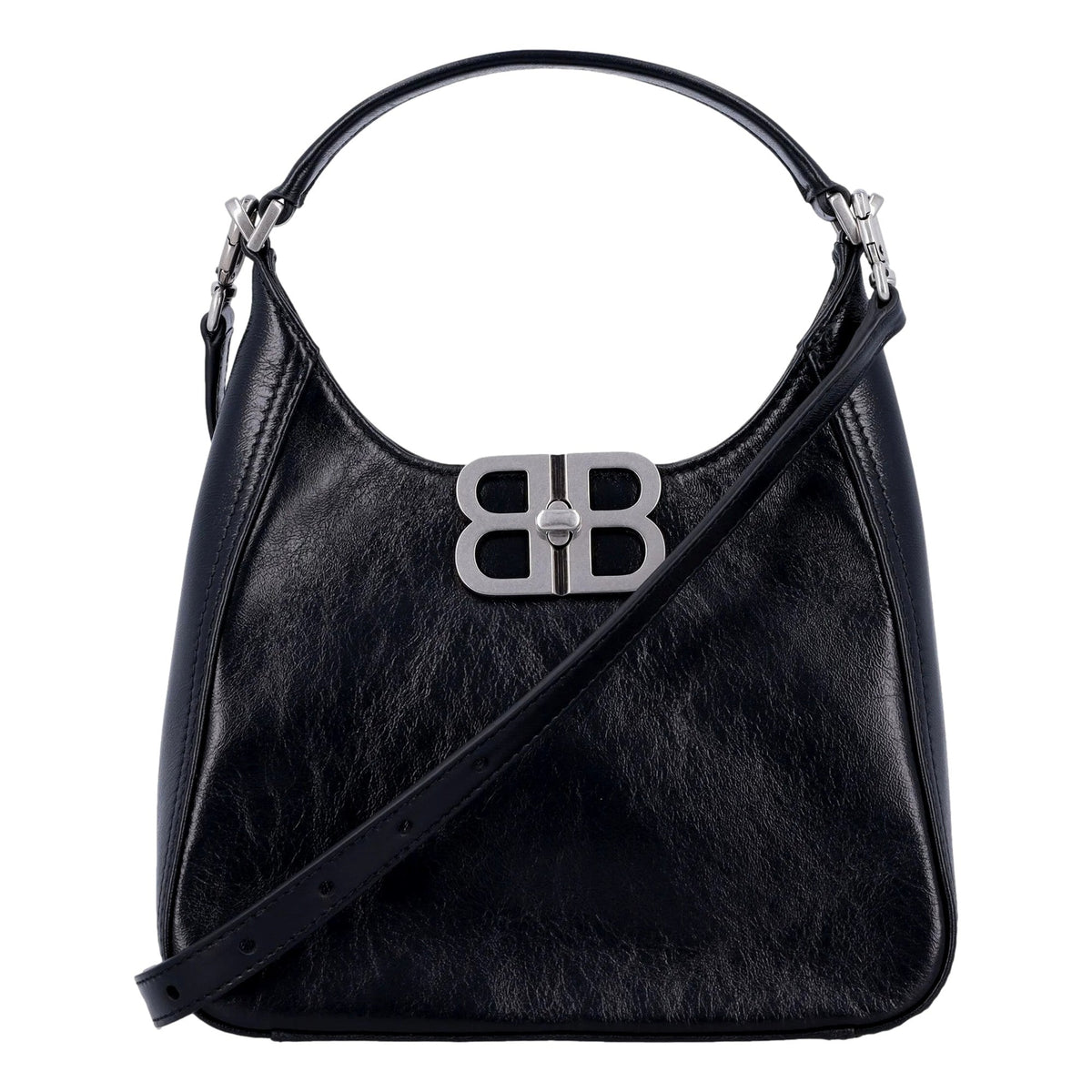 Balenciaga BB Soft Hobo Mini Black Smooth Calfskin Leather Shoulder Crossbody Bag