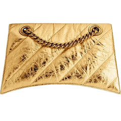 Balenciaga Crush Quilted Metallic Gold Leather Mini Crossbody Chain Bag Gold Hardware