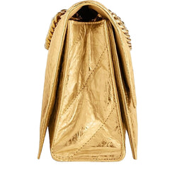 Balenciaga Crush Quilted Metallic Gold Leather Mini Crossbody Chain Bag Gold Hardware