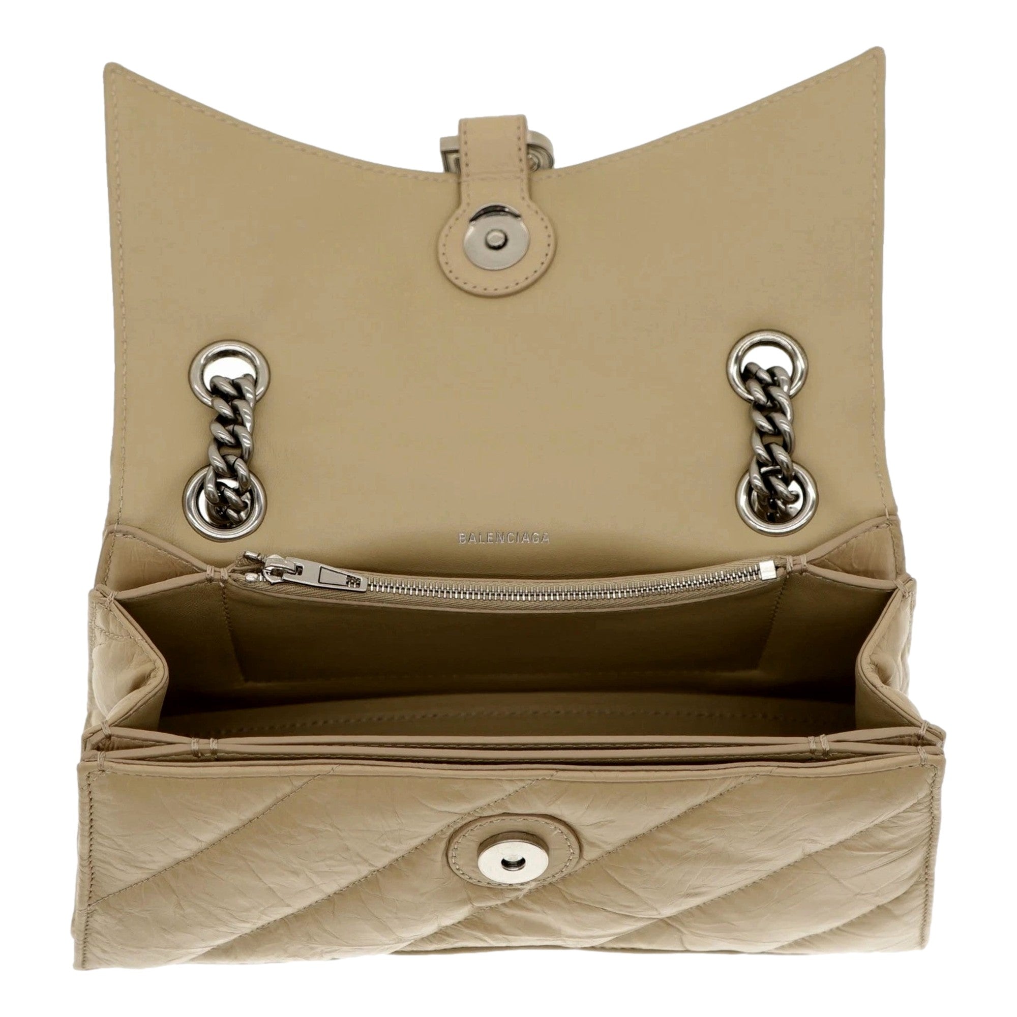 Balenciaga Crush Quilted Leather Chain Shoulder Bag Taupe Silver Hardware