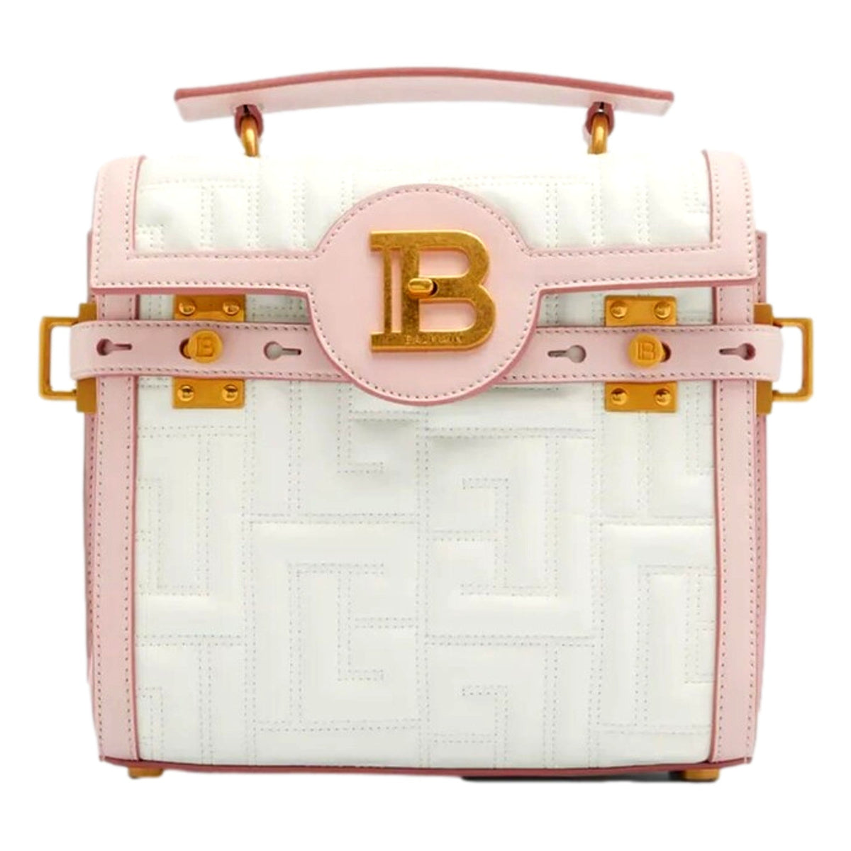 Balmain B-Buzz 23 Pink White Quilted Leather Tote Bag