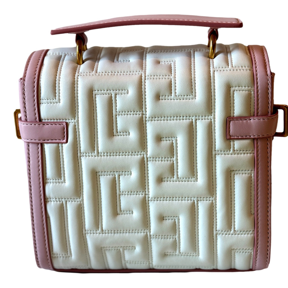 Balmain B-Buzz 23 Pink White Quilted Leather Tote Bag