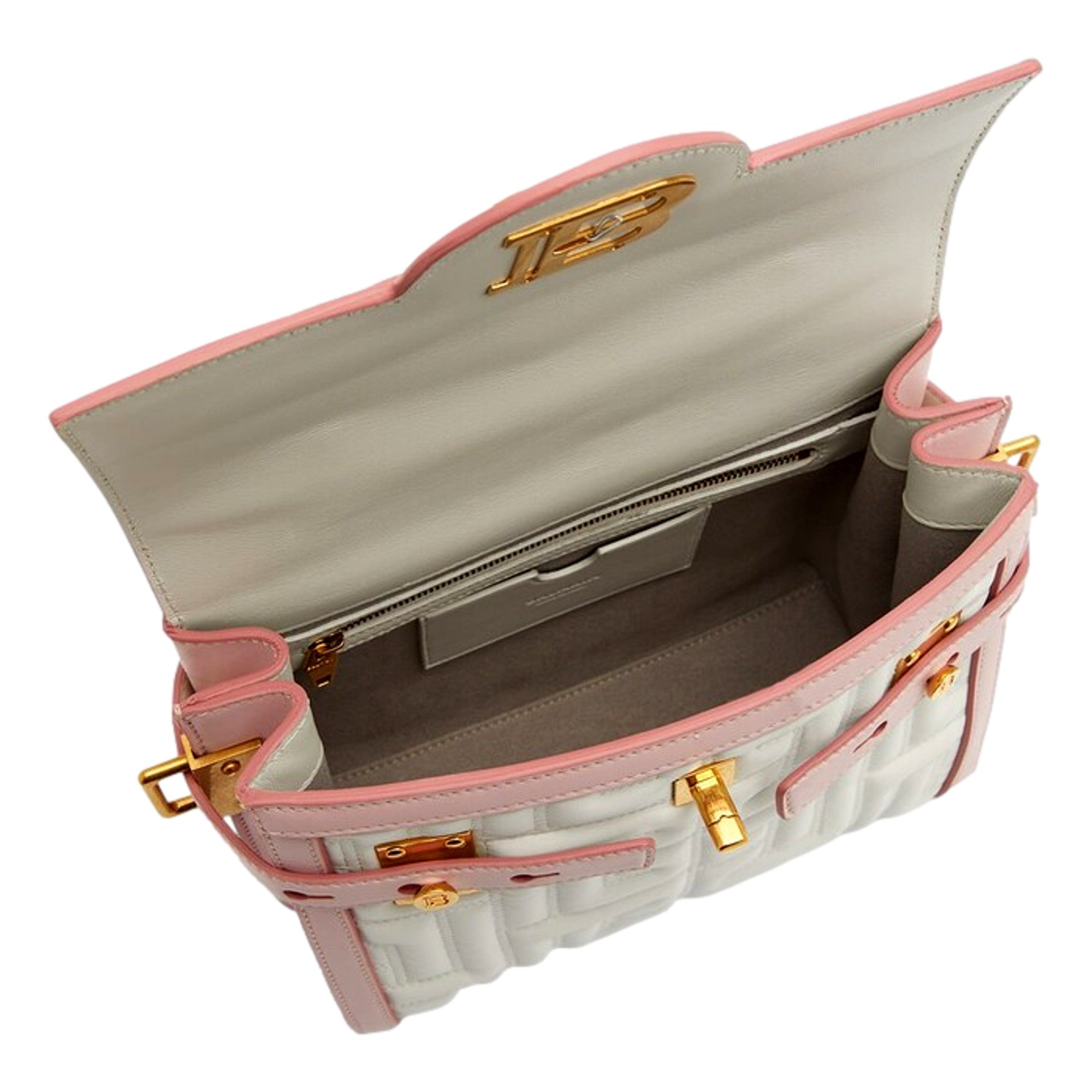 Balmain B-Buzz 23 Pink White Quilted Leather Tote Bag