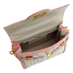 Balmain B-Buzz 23 Pink White Quilted Leather Tote Bag
