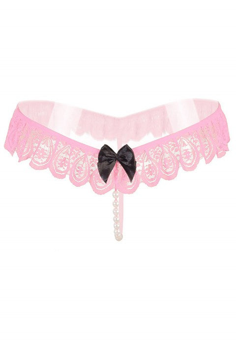 Women Lace Pearl Beading Thong