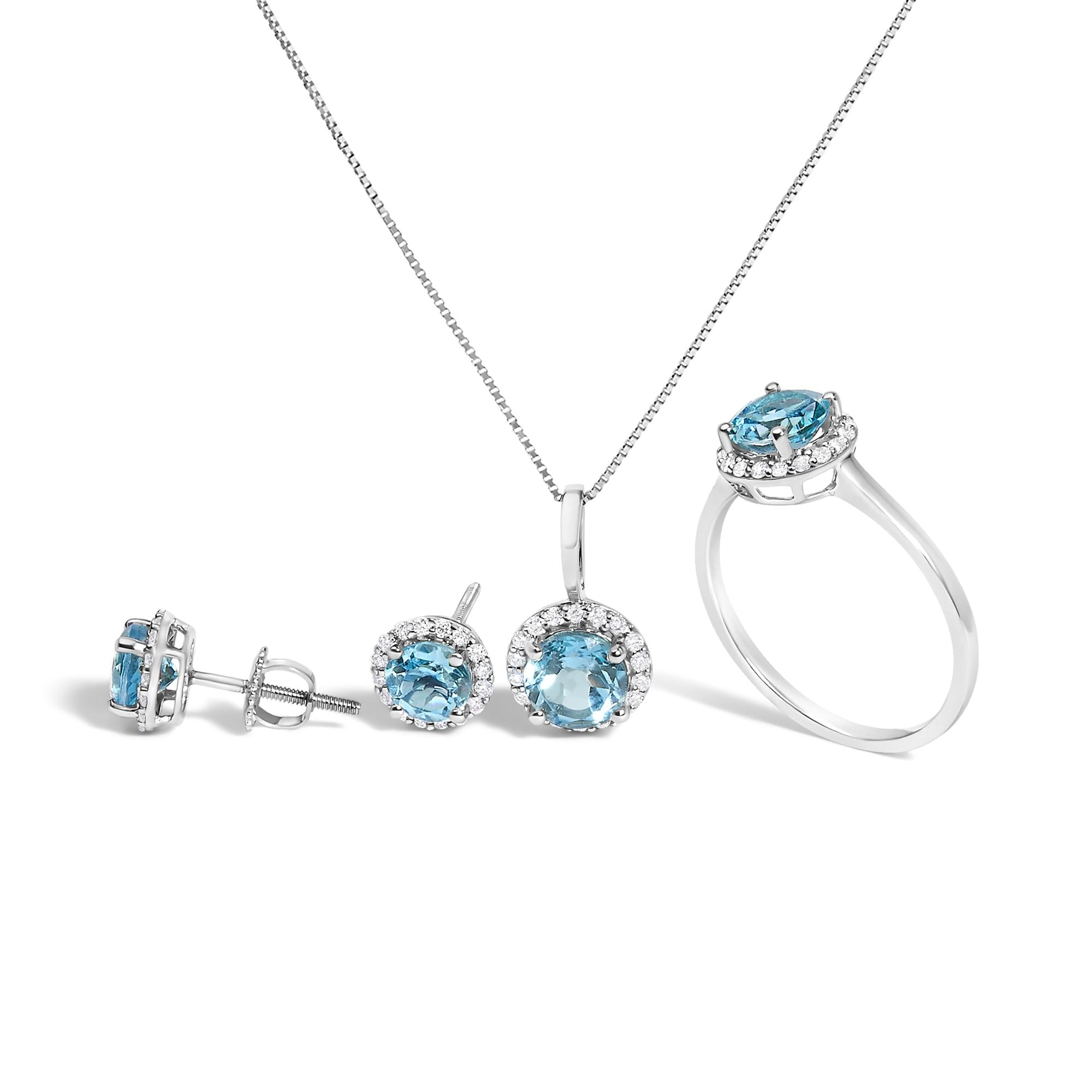 10K Gold Gemstone and 3/8 Cttw Diamond Halo Jewelry Set (Earrings, Pendant & Ring)
