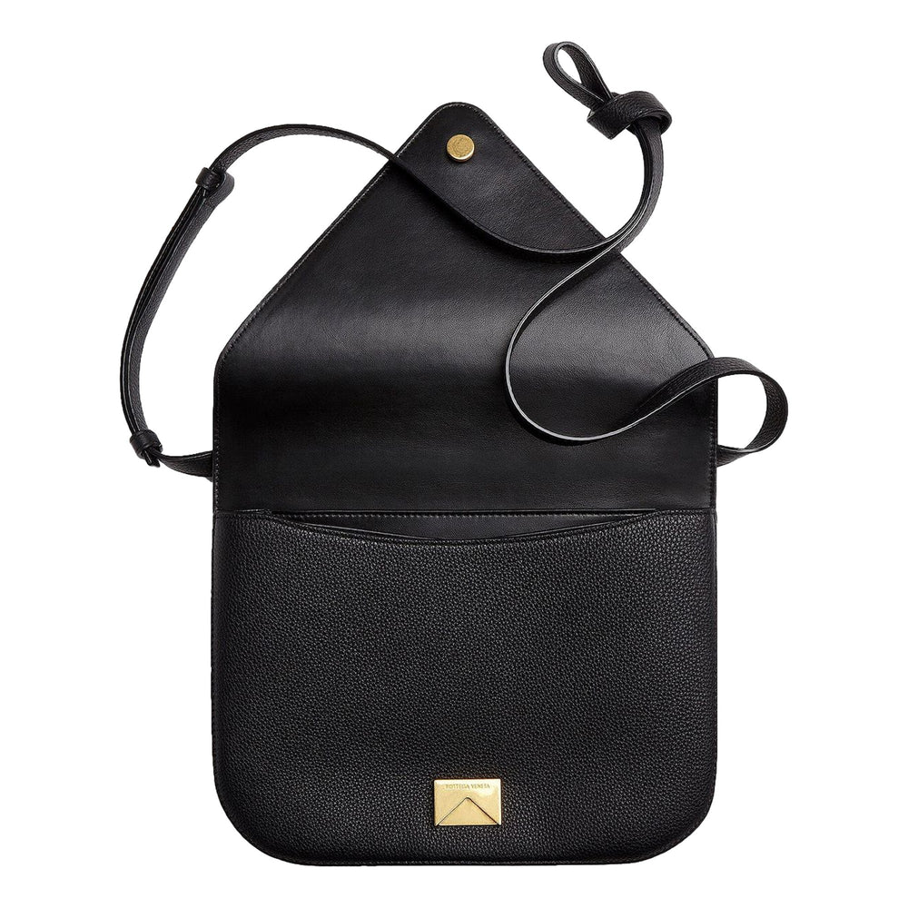 Bottega Veneta Mount Medium Envelope Black Leather Shoulder Bag Gold Chain