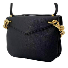 Bottega Veneta Mount Medium Envelope Black Leather Shoulder Bag Gold Chain