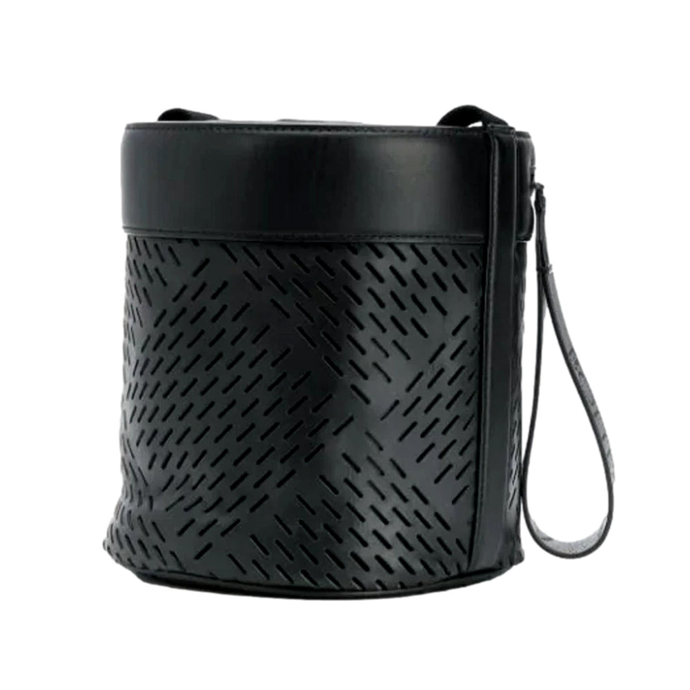 Bottega Veneta Perforated Black Nappa Leather Drawstring Bucket Crossbody Bag