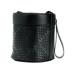 Bottega Veneta Perforated Black Nappa Leather Drawstring Bucket Crossbody Bag