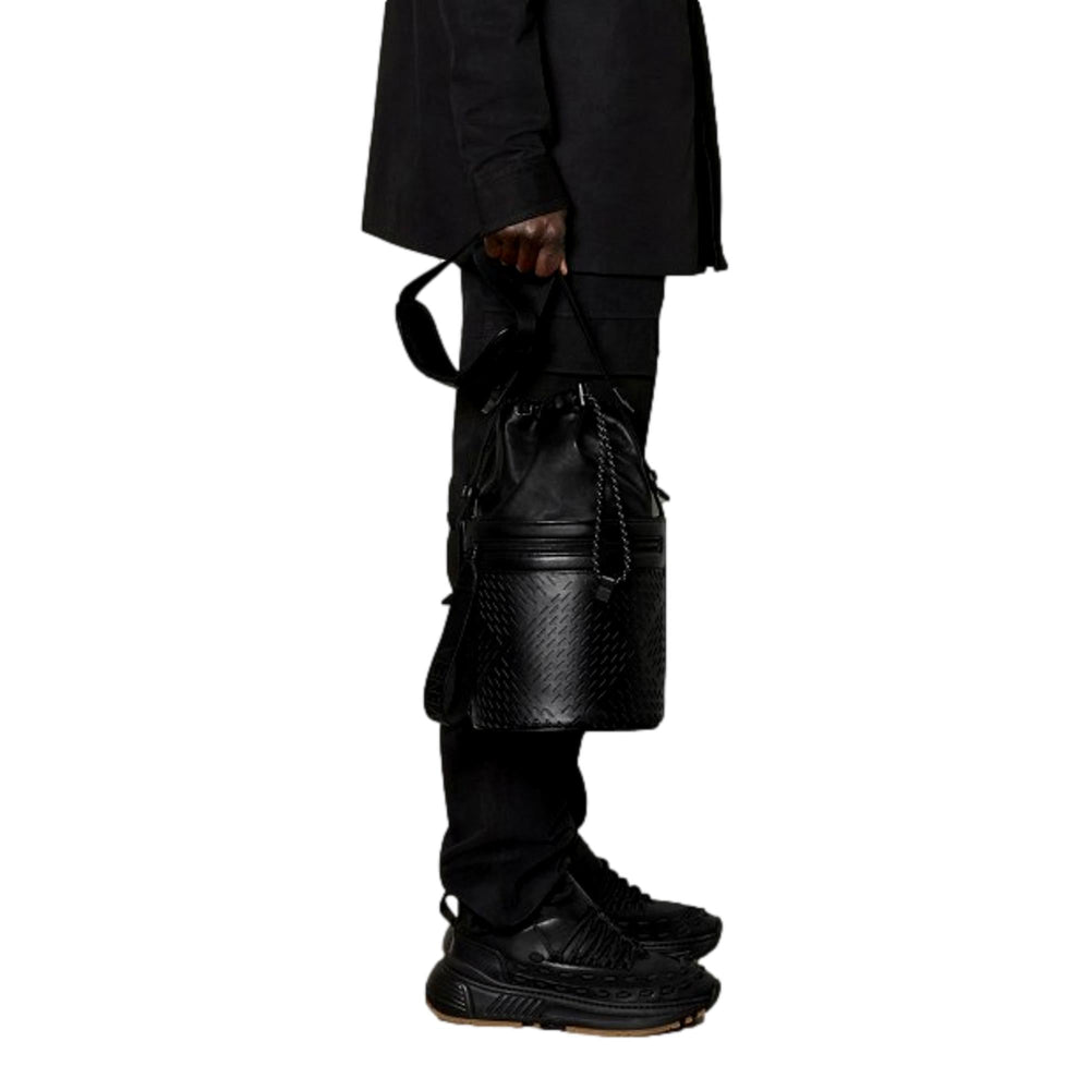 Bottega Veneta Perforated Black Nappa Leather Drawstring Bucket Crossbody Bag