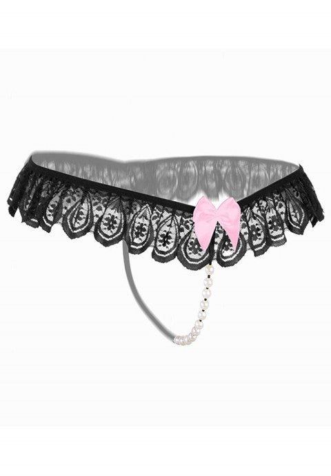 Women Lace Pearl Beading Thong