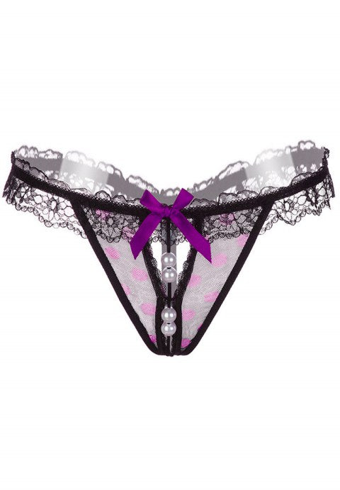 Women's Sheer Lace Polka Dot Massage Pearl G-string