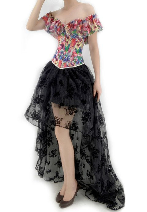 Ruffled Puff Sleeves Vintage Corset With High Low Skirt