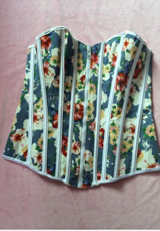Long Line Rainbow Floral Print Reversible Corset
