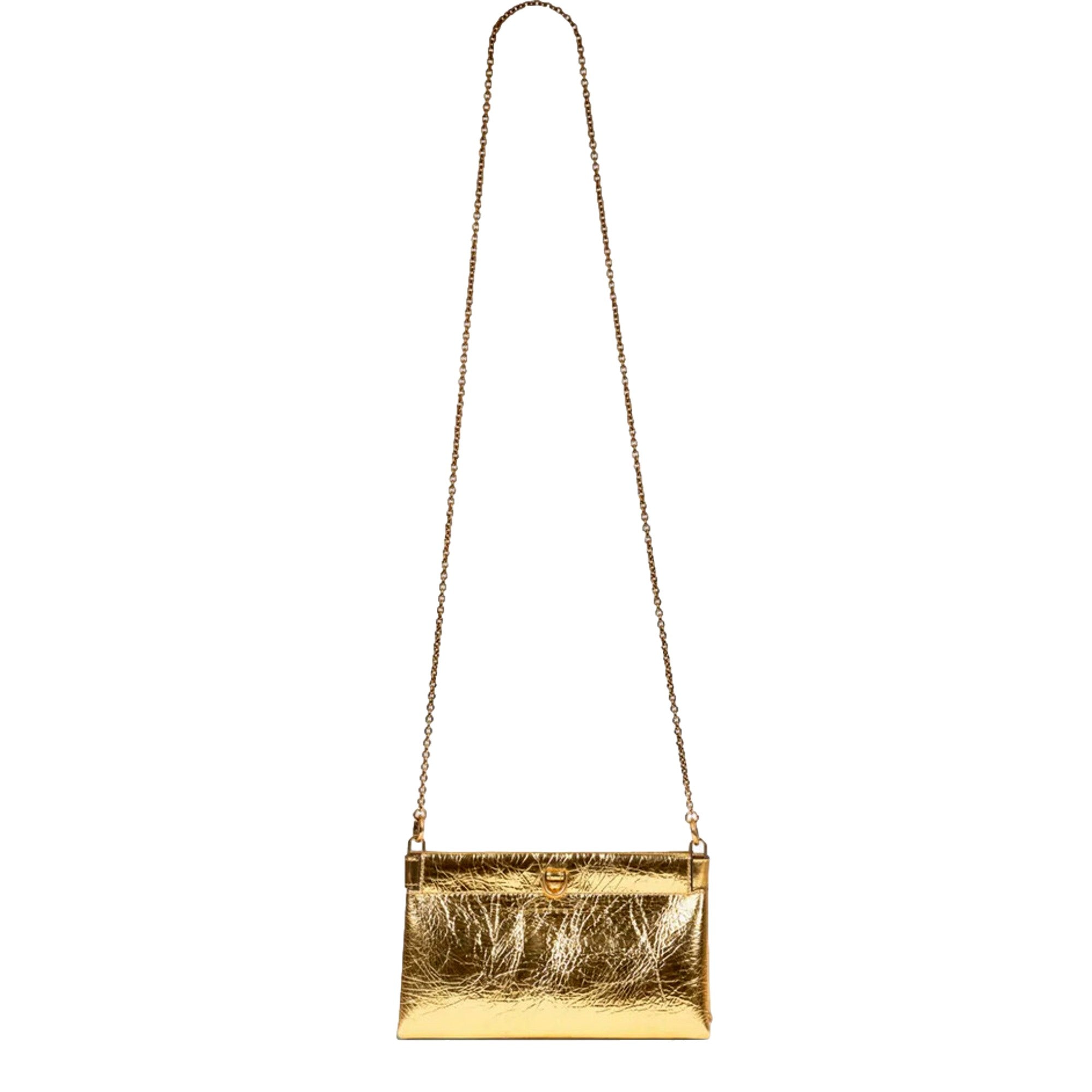 Balenciaga Crush Quilted Metallic Gold Leather Mini Crossbody Chain Bag Gold Hardware