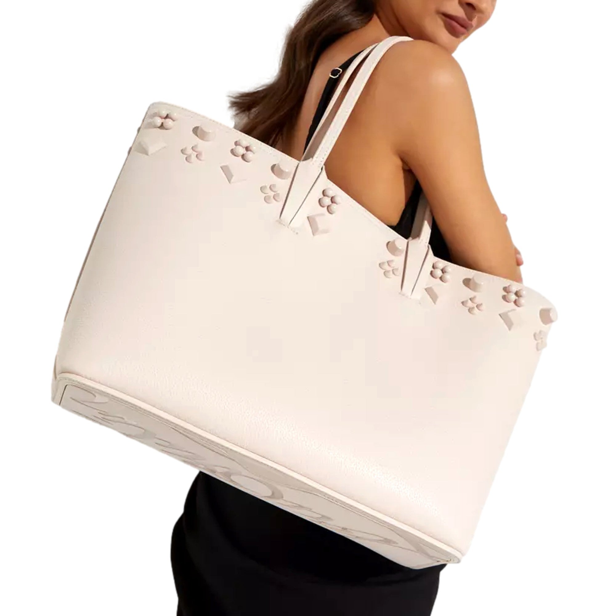Christian Louboutin Cabata Spike Large Tote Leche Ivory Leather Shoulder Bag