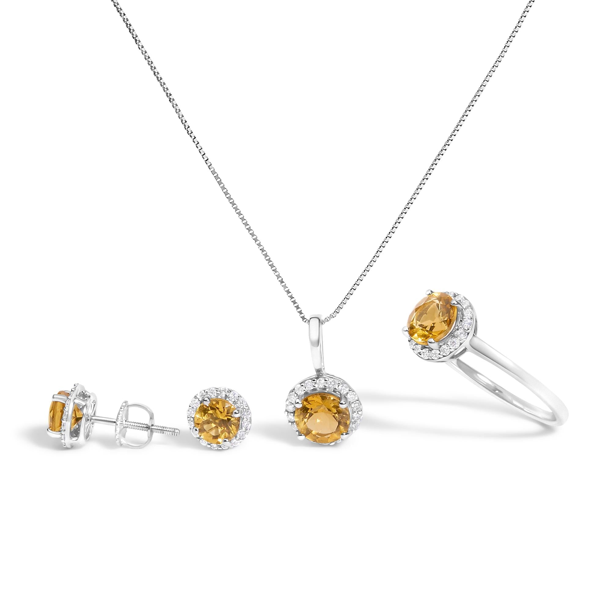 10K Gold Gemstone and 3/8 Cttw Diamond Halo Jewelry Set (Earrings, Pendant & Ring)