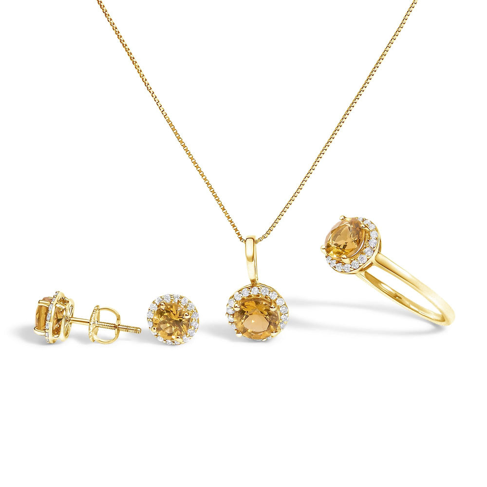 10K Gold Gemstone and 3/8 Cttw Diamond Halo Jewelry Set (Earrings, Pendant & Ring)