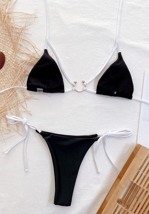 Ring Linked Triangle Thong Bikini Swimsuit