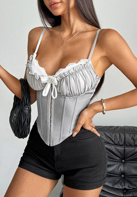 Stylish Gray Bustier with Ruffle Detail