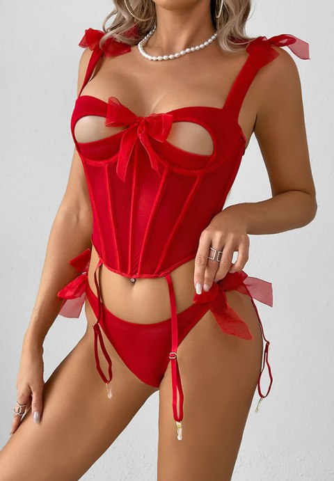 Romantic Red Bow-Detail Bustier Set
