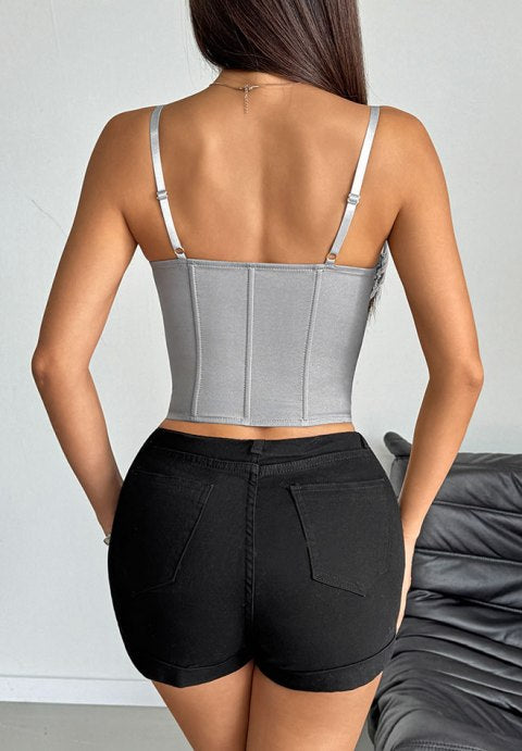 Stylish Gray Bustier with Ruffle Detail