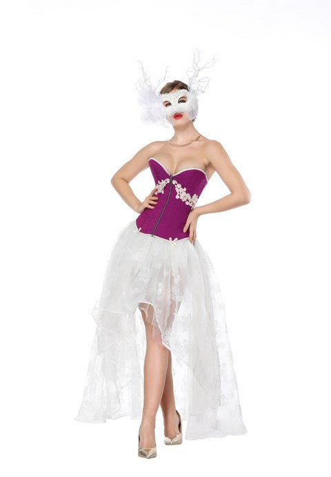 Sexy Sweetheart Overbust Zipper Corset And White High Low Skirt
