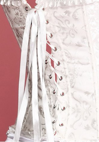 One Set- Ivory White Floral Jacquard Tapestry Boning Bridal Corset Bustier with Tutu Skirt